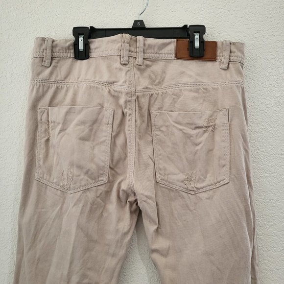 Men's STAMPD Cream Distressed Panel Denim Beige/Cream Pants - Picture 9 of 17